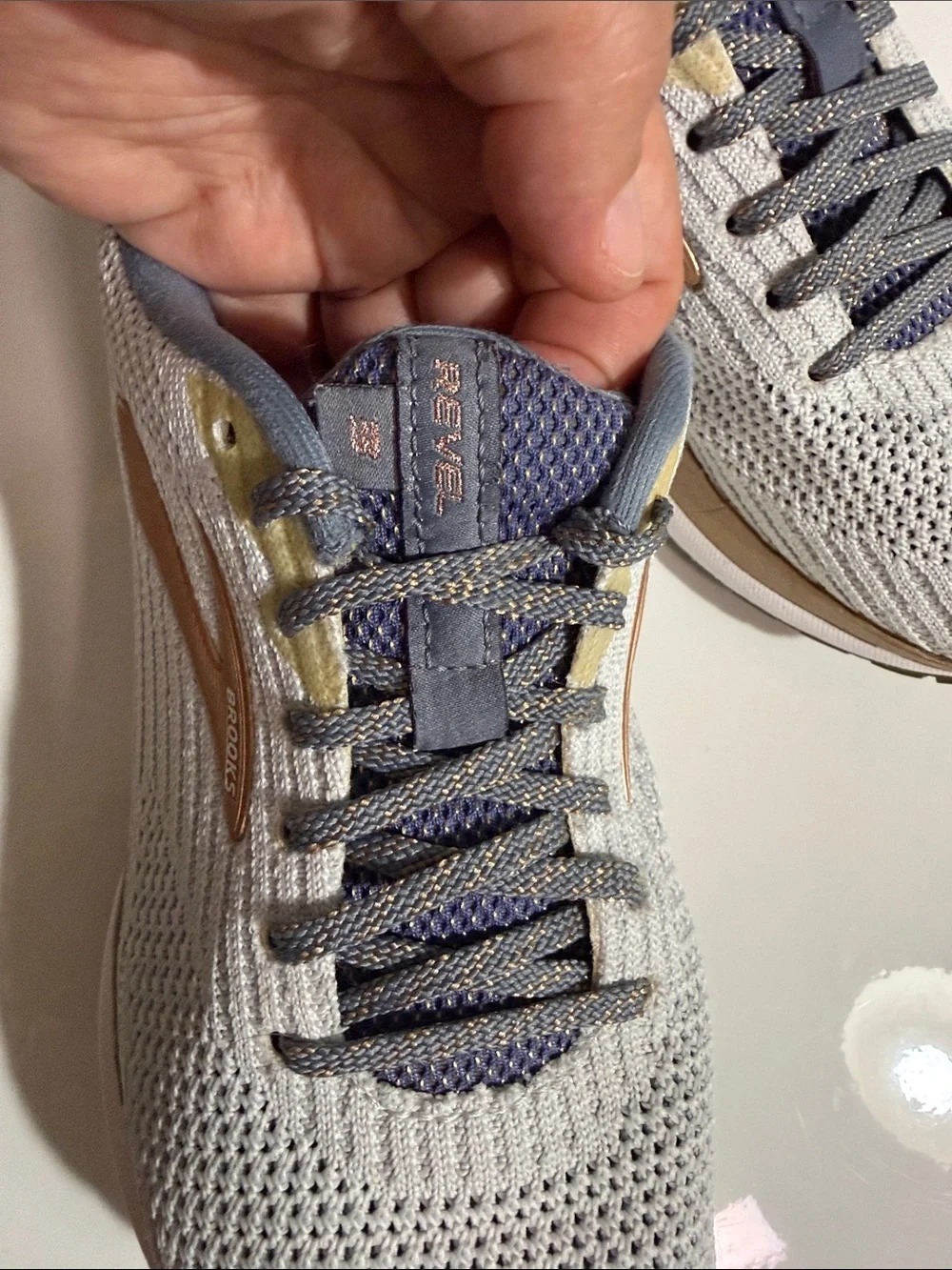 Brooks Revel 3 Running Shoes Gray Flint Stone Pale Gold Knit Women's Size 7